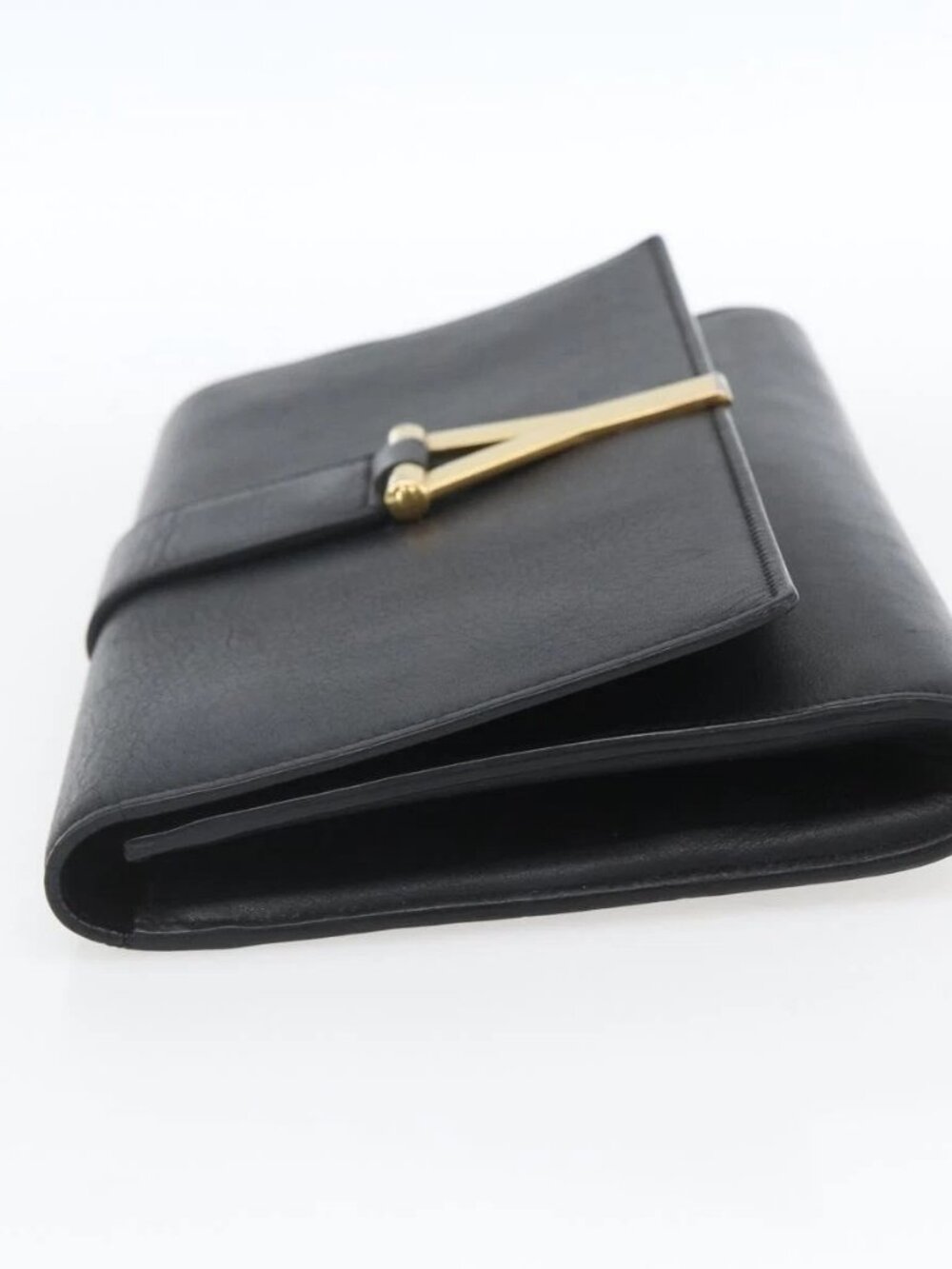 SAINT LAURENT Clutch Bag Leather Black Gold Auth ka1261 - Picture 6 of 16